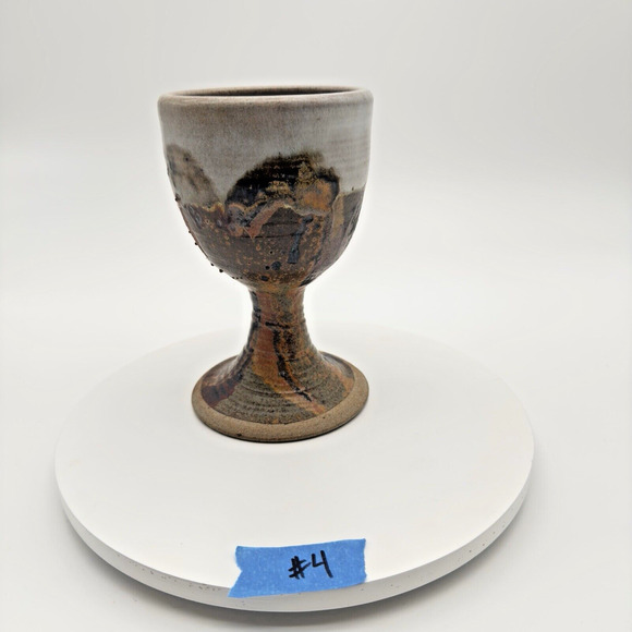 Studio Art Pottery Goblet Chalice Cup Textured Brown Gray Stoneware Signed #4 - Picture 11 of 11
